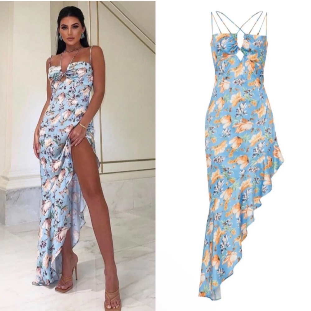 Nookie Simone Cut Out Dress in Blue Medium Womens Long Gown
